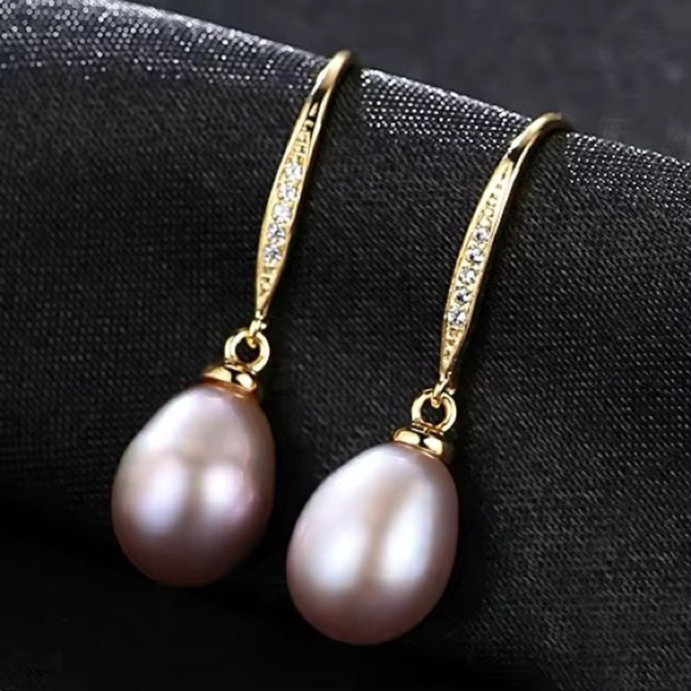 •Minimalist 925 Sterling Silver Zircon High-Grade  Pearl Pendant Hook Earrings